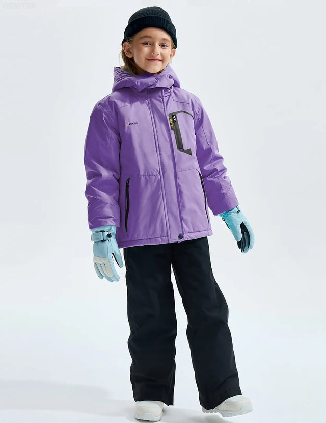 GEMYSE Girls’ Waterproof Ski Jacket Windproof Winter Coat with Fleece Lining and Hood seven